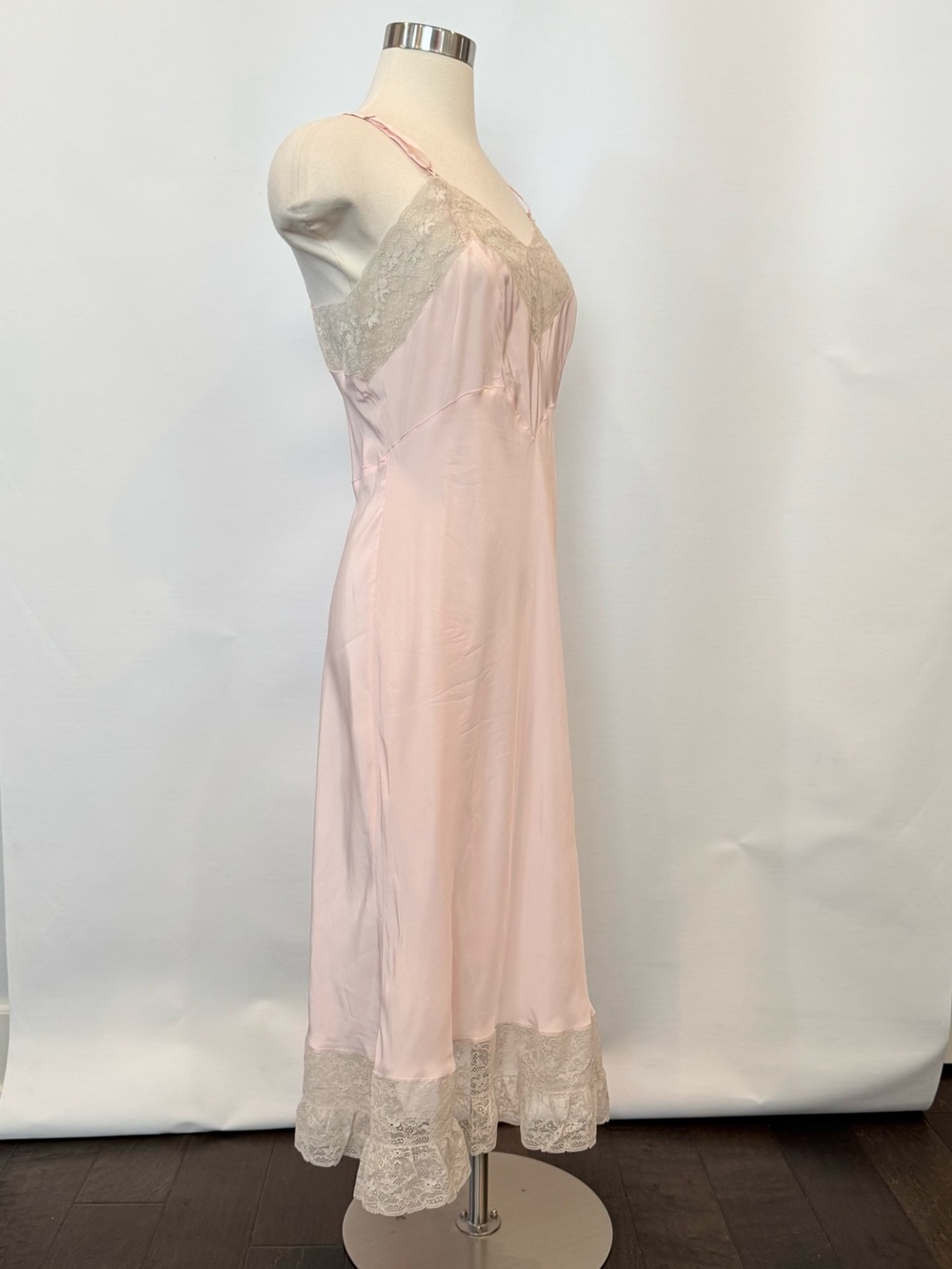 1940s Silky Rayon Pink Ivory Lace Skycharmer Skylon Vintage Full Slip Dress 18 L - Picture 12 of 13
